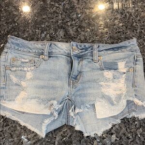 American Eagle Outfitters Blue Distressed Jean Shorts